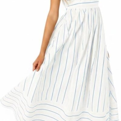Womens Striped Back Smocked Maxi Dress Sexy Spaghetti Strap Cut Out Flowy Swing Long Dress