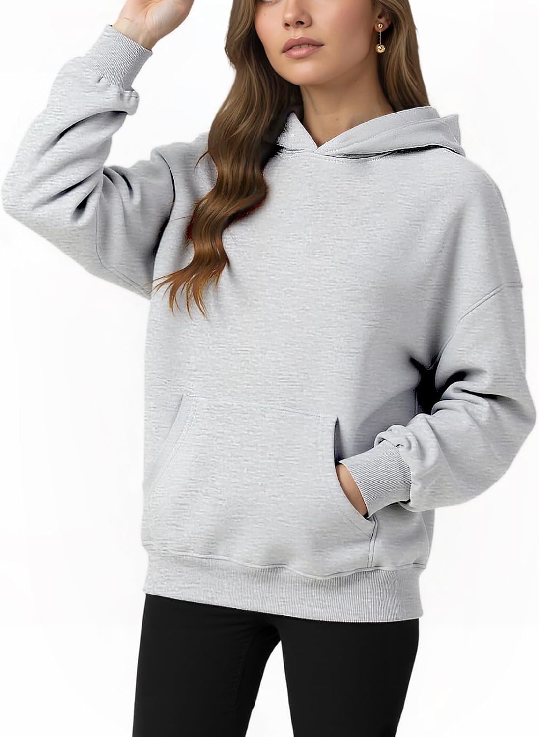 Womens Hooded Hoodies Sweatshirts Long Sleeve Crewneck Sweaters With Pocket Fashion Spring Oversized Clothes