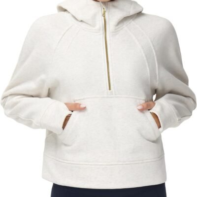Womens' Hoodies Half Zip Long Sleeve Fleece Crop Pullover Sweatshirts with Pockets Thumb Hole