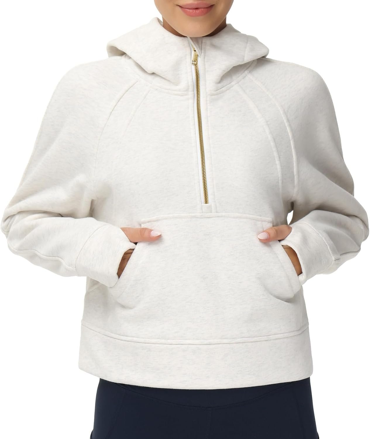 Womens' Hoodies Half Zip Long Sleeve Fleece Crop Pullover Sweatshirts with Pockets Thumb Hole
