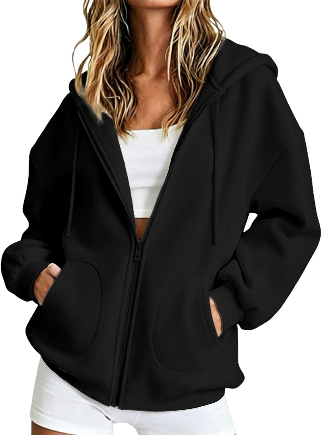 Zip Up Hoodie Women Oversized Zip Up Y2K Hoodies Casual Long Sleeve Sweatshirts Fall Spring Track Jackets