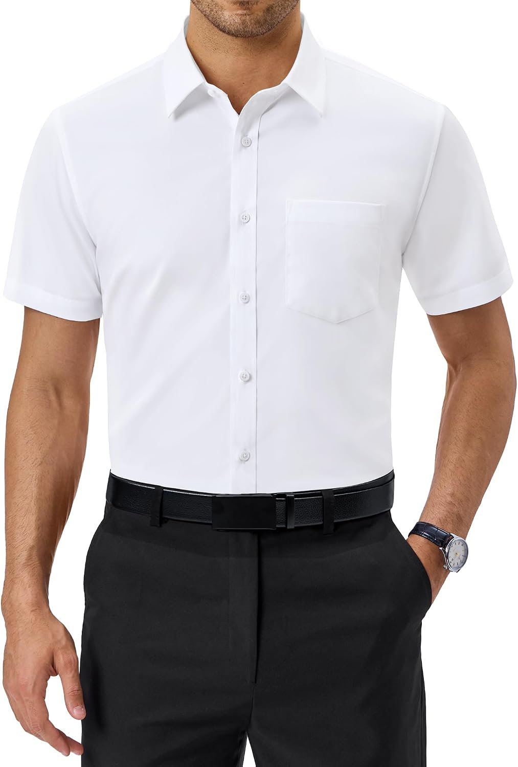 Short Sleeve Stretch Wrinkle-Resistant Dress Shirt