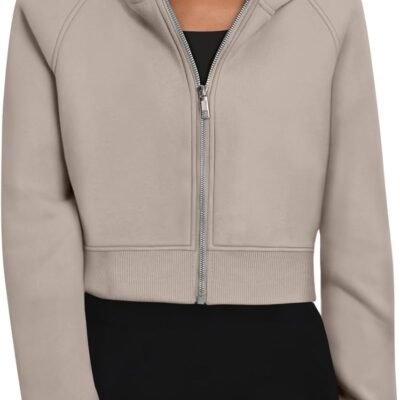 Womens Zip Up Hoodies Jackets Cropped Sweatshirts Fleece Fall Outfits Casual Comfy Y2k Tops Winter Clothes