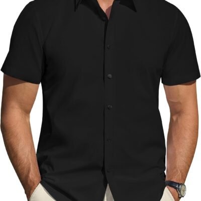 Short Sleeve Stretch Stain Shield Dress Shirt Solid