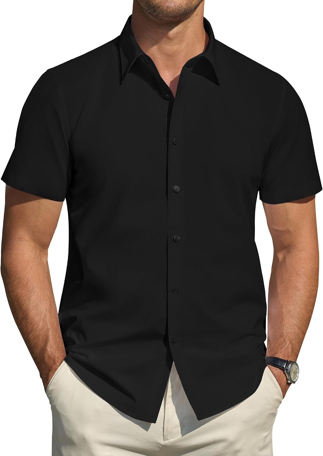 Short Sleeve Stretch Stain Shield Dress Shirt Solid