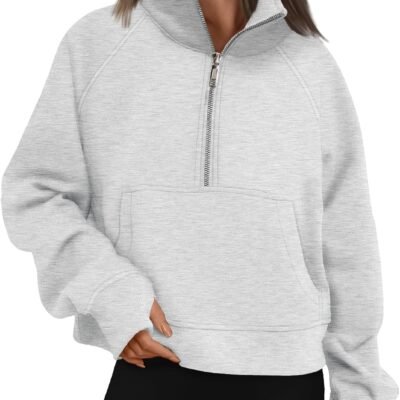 Womens Sweatshirts Half Zip Cropped Pullover Fleece Quarter Zipper Hoodies Fall Fashion Outfits Clothes
