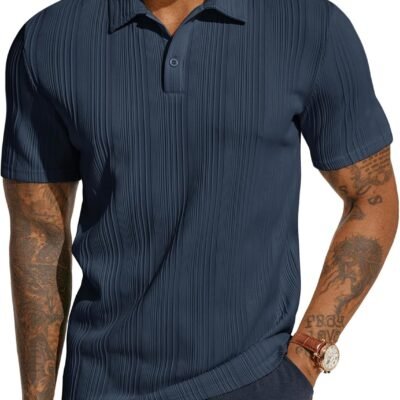 Textured Knit Stretchy Golf Polo Shirt