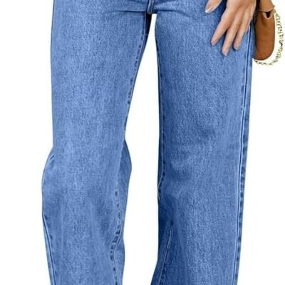 Womens Jeans High Waisted Straight Leg Stretchy Jeans Trendy Loose Wide Leg Denim Pants with Pockets