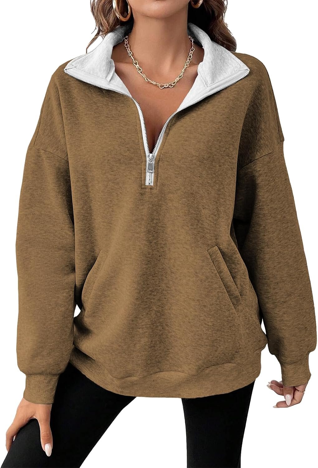 Womens Half Zip Pullover Vintage Novelty Long Sleeve Sweatshirt Midweight Pullover Loose Fashion Clothing