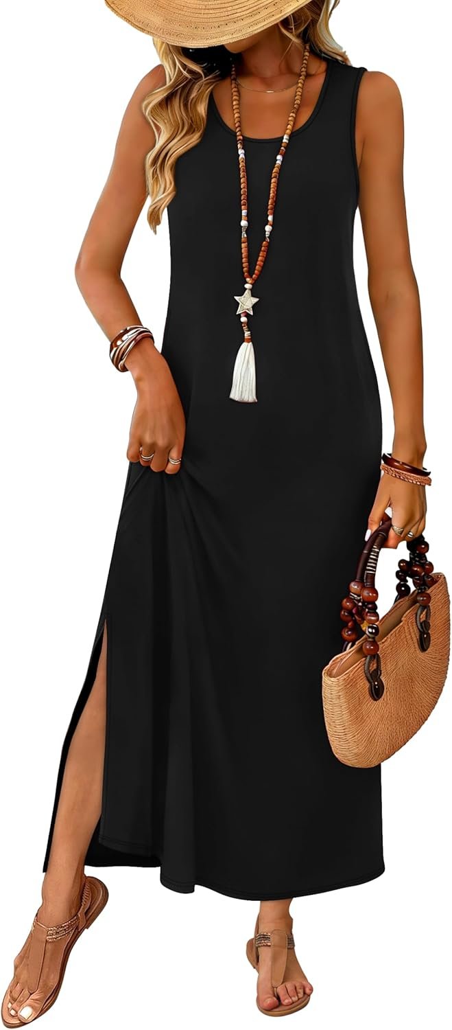 Maxi Dress Summer Dresses Beach Vacation Clothes Sleeveless Sundresses with Pockets Boho S 3XL