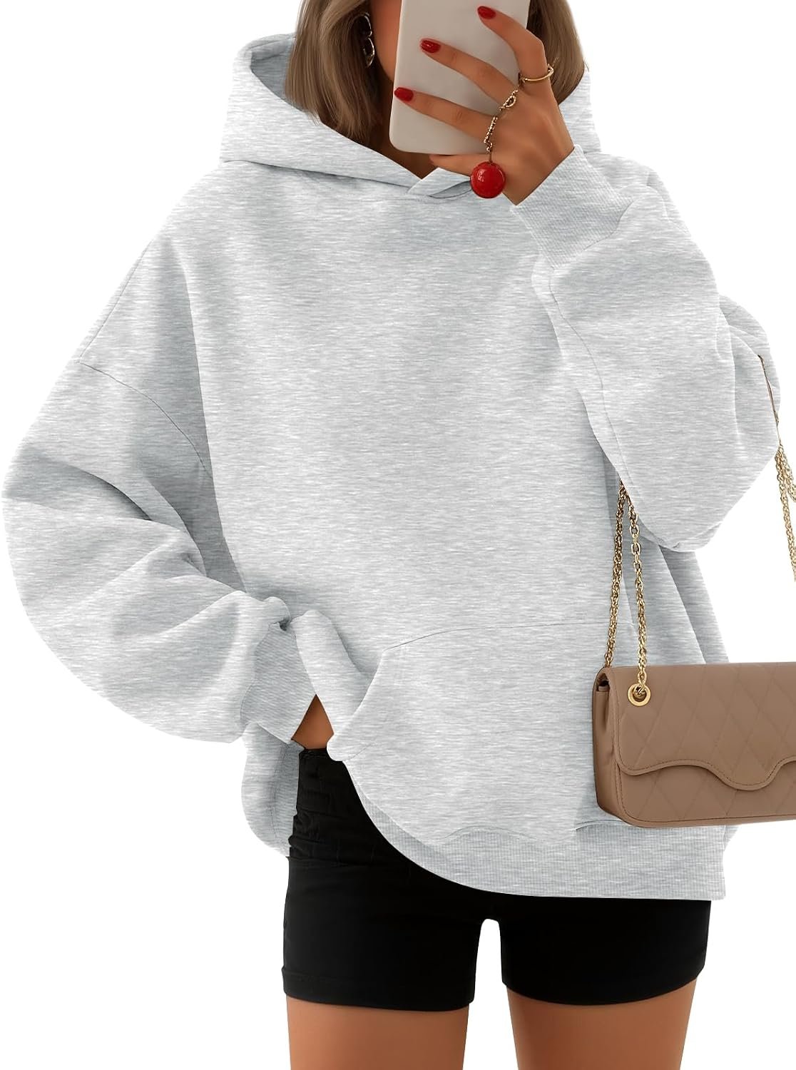 Womens Oversized Comfort Fleece Hoodies, Cozy Trendy Pullover Sweatshirts with Pockets For Fall & Winter