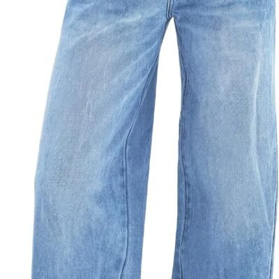 Womens Wide Leg Jeans Distress High Waist Stretchy Denim Pants Y2K Trousers Clothing