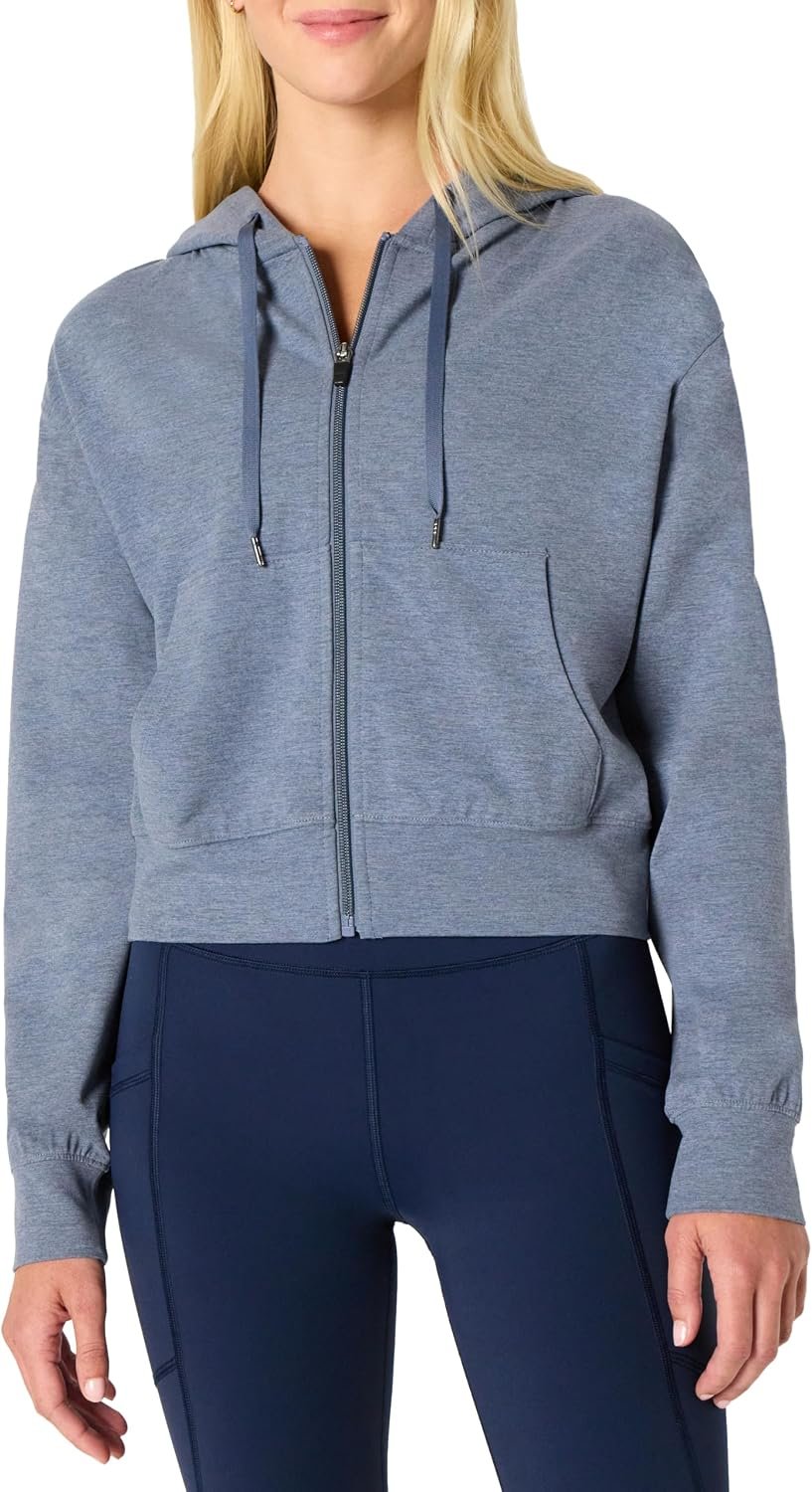 Womens Athletic Soft Performance Lightweight Cropped Zip Up Workout Hoodie