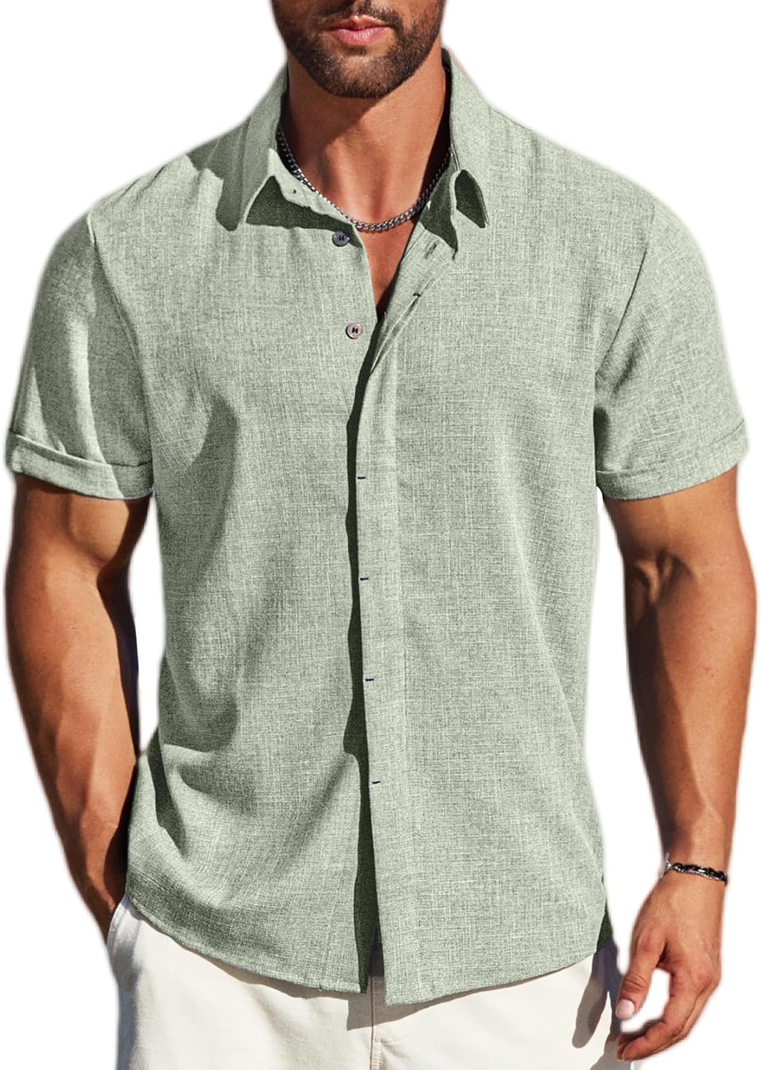 Linen Short Sleeve Button Down Casual Shirt