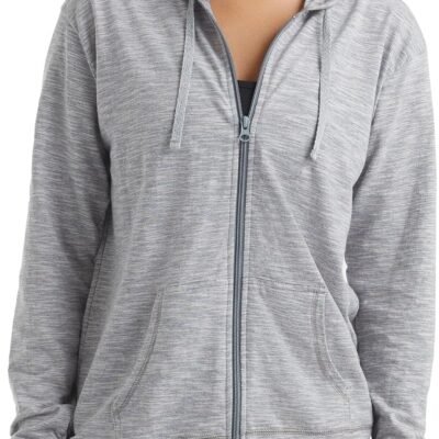 womens Slub Knit Full zip Hoodie, Textured Cotton Zip up T shirt Hoodie for Women